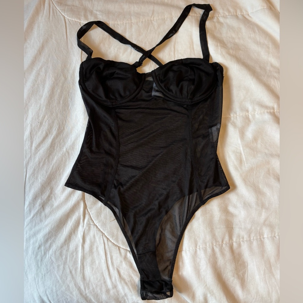 Princess Polly Black Sheer Mesh Bustier Bodysuit